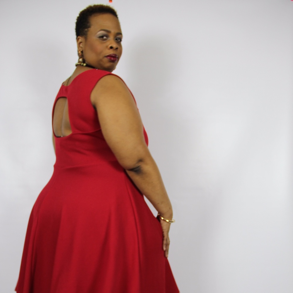 A line skater dress with cutout back